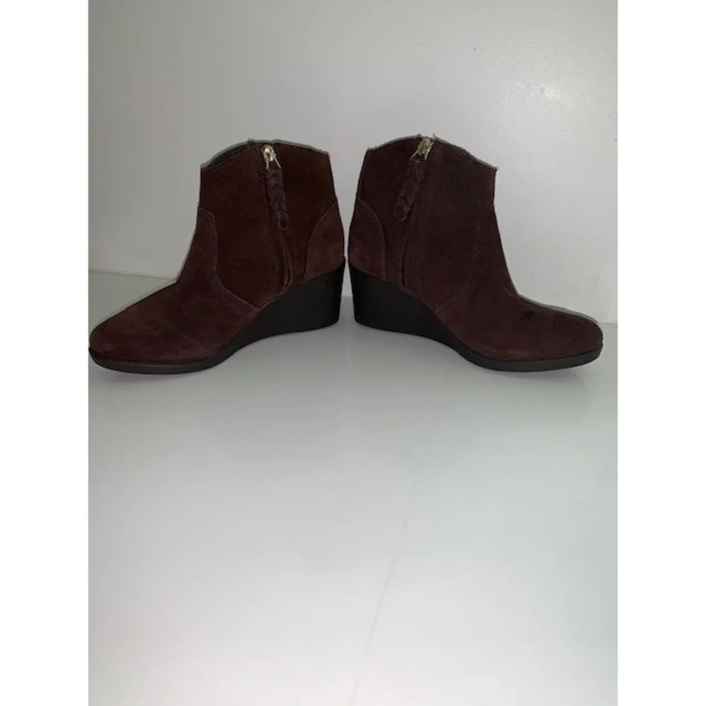 Crocs Leigh Ankle‎ Wedge Bootie Brown Suede Side Zip Boots 203418 Womens 6